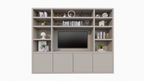 Hong Kong Fächerschrank - 300x40x240cm - 11 offene Fächer - 4 push-to-open Türen - 5cm Fachbodenstärke