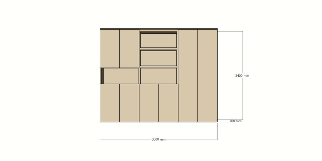 Huete Fachschrank - 300x40x240H cm - push-to-open Türen - 4 offene Fächer