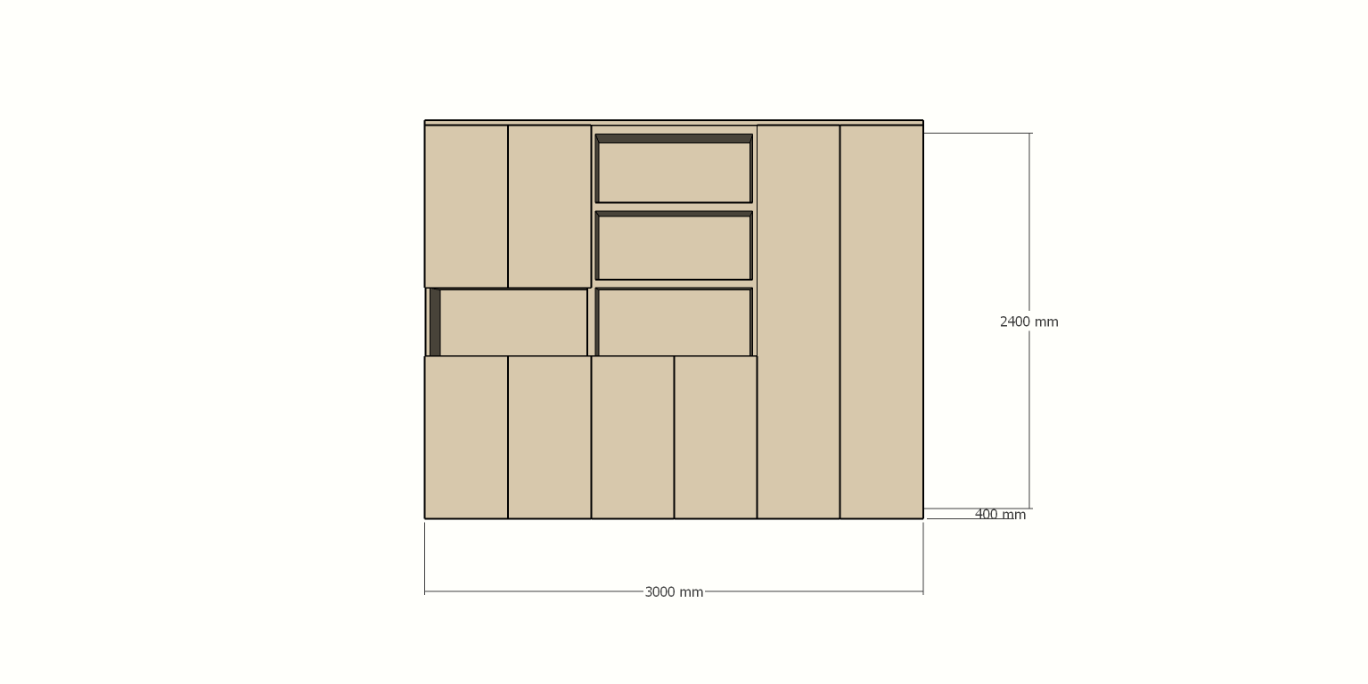 Huete Fachschrank - 300x40x240H cm - push-to-open Türen - 4 offene Fächer