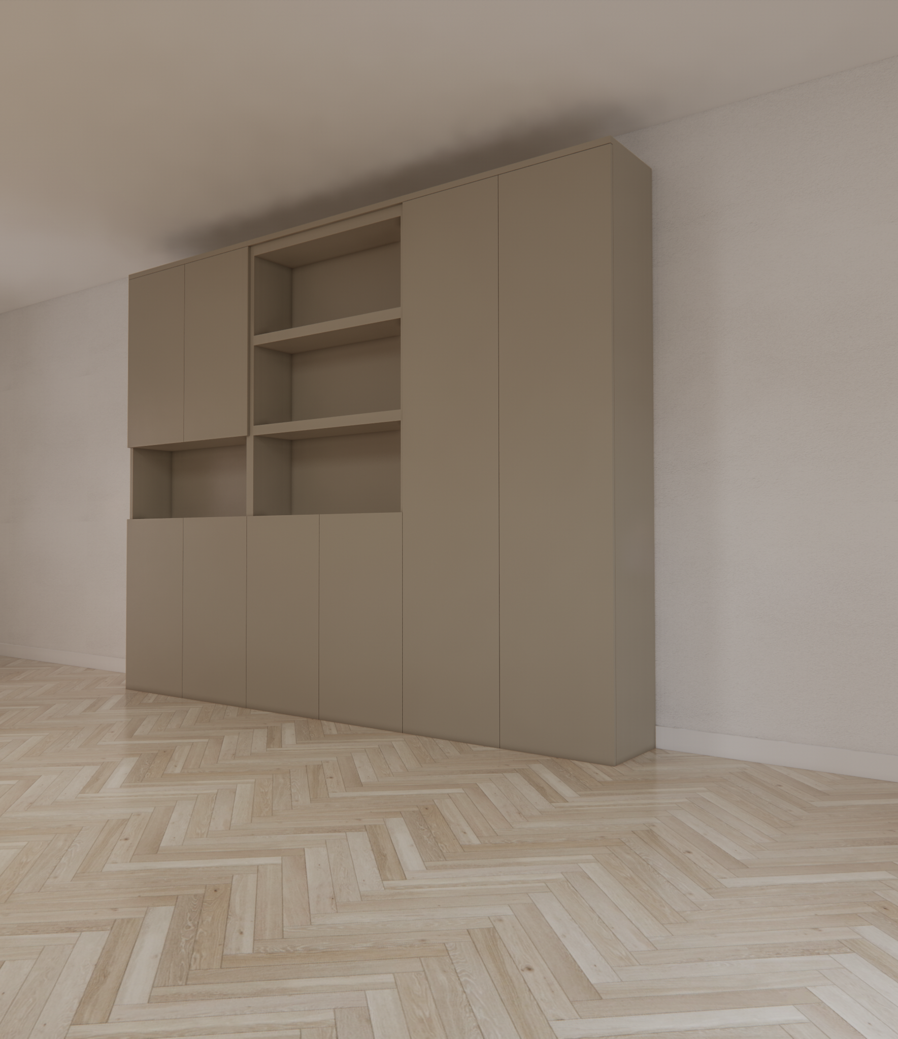 Huete Fachschrank - 300x40x240H cm - push-to-open Türen - 4 offene Fächer