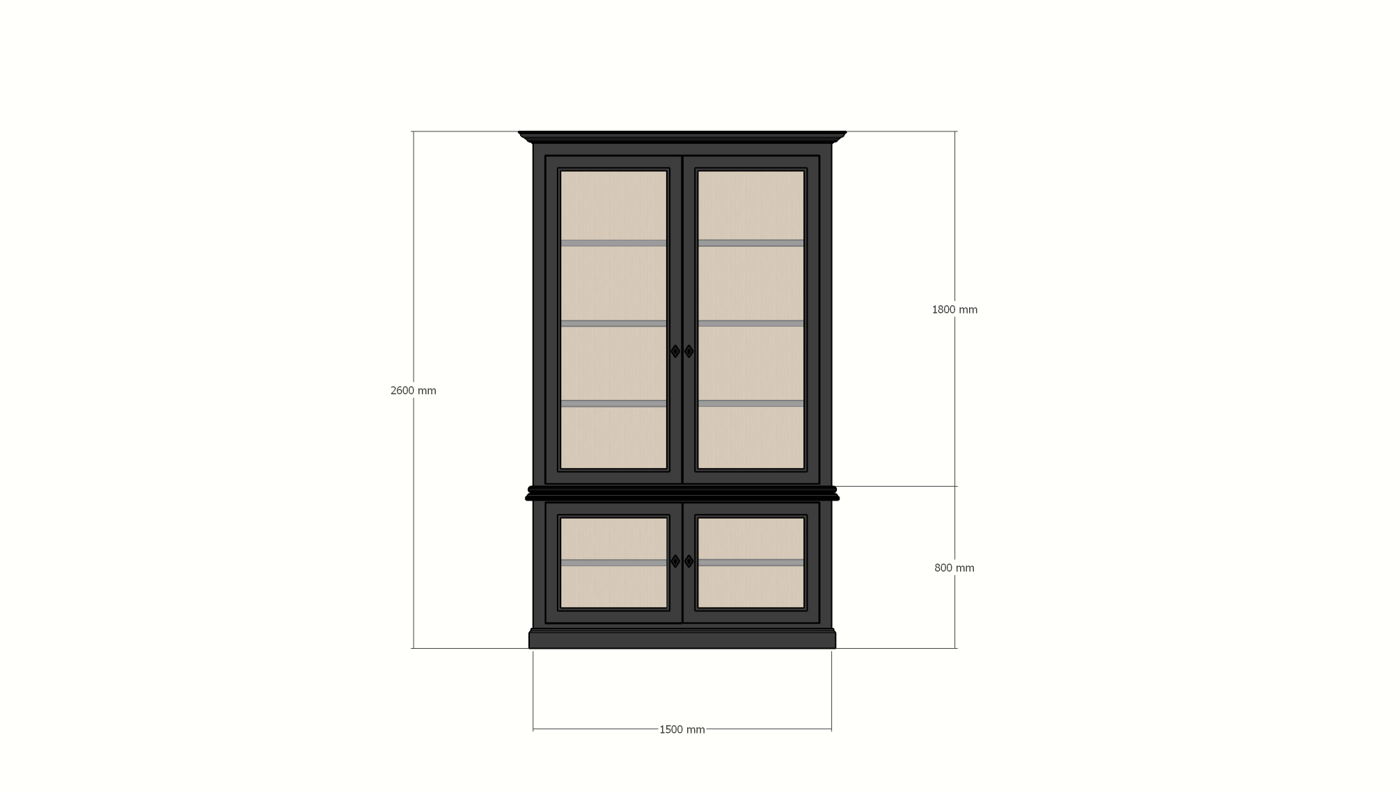 Idaho-Vitrine - 150x50x260H cm - Seiten aus Glas - Rückwand aus Eiche