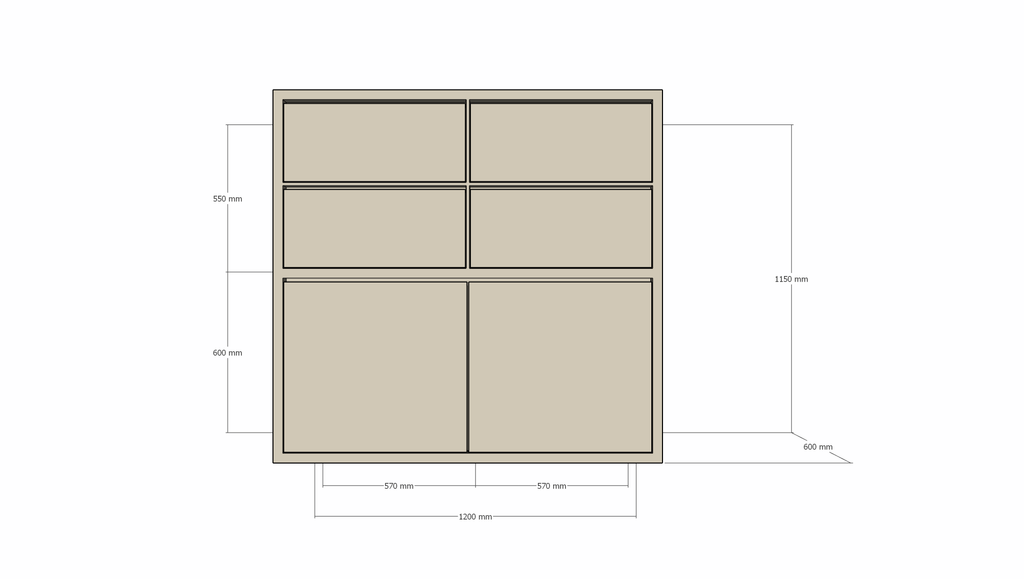 Kommode Izmir - 120x60x115H cm - grifflose Soft-Close-Schubladen - schlichte Ausführung
