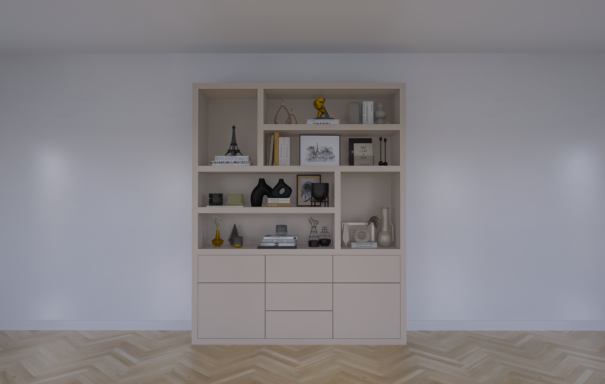 Joetsu Fächerschrank - 180x40x220H cm - 5cm Fachbodenstärke - 5 push-to-open Schubladen - 2 push-to-open Türen - schlankes Design