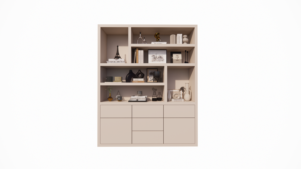 Joetsu Fächerschrank - 180x40x220H cm - 5cm Fachbodenstärke - 5 push-to-open Schubladen - 2 push-to-open Türen - schlankes Design
