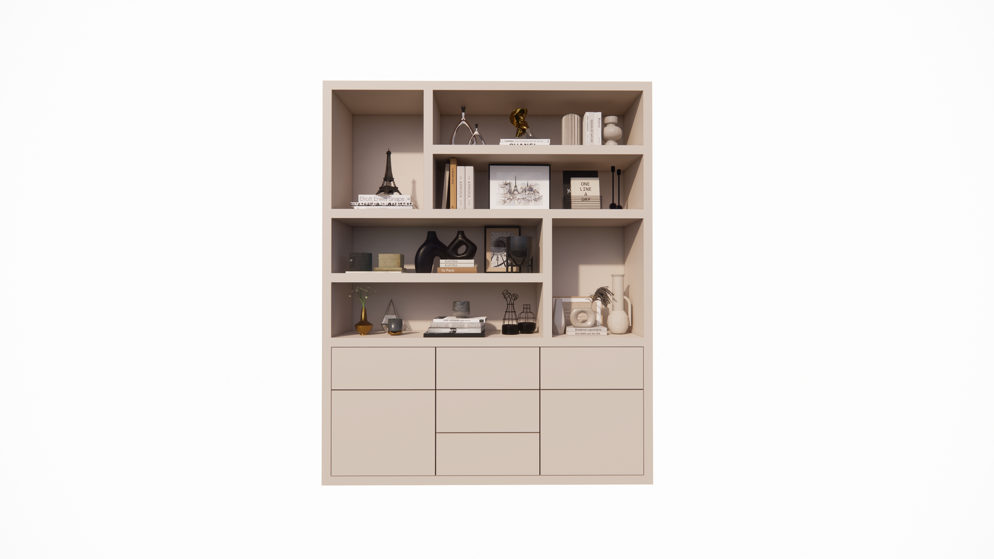 Joetsu Fächerschrank - 180x40x220H cm - 5cm Fachbodenstärke - 5 push-to-open Schubladen - 2 push-to-open Türen - schlankes Design