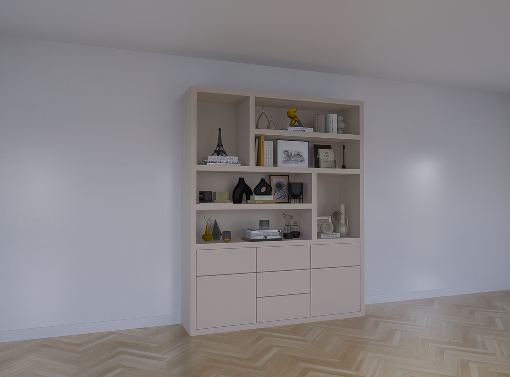 Joetsu Fächerschrank - 180x40x220H cm - 5cm Fachbodenstärke - 5 push-to-open Schubladen - 2 push-to-open Türen - schlankes Design