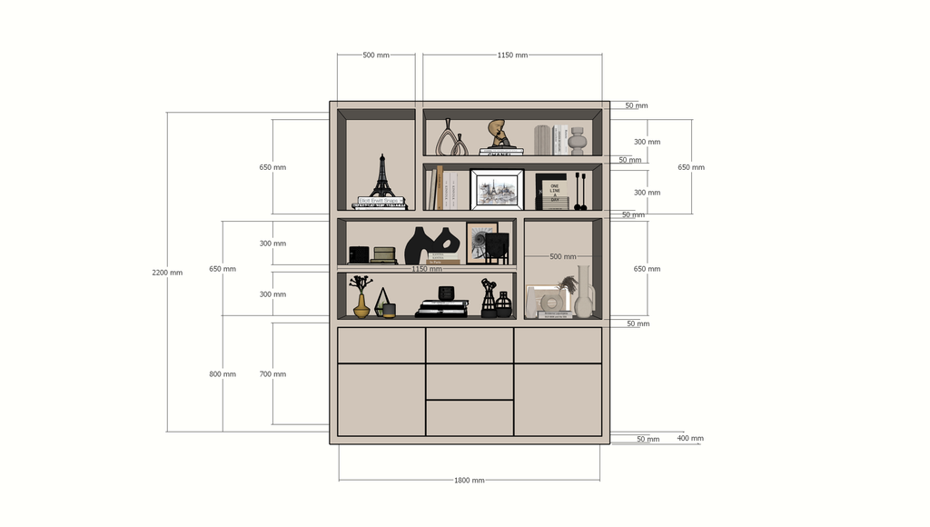 Joetsu Fächerschrank - 180x40x220H cm - 5cm Fachbodenstärke - 5 push-to-open Schubladen - 2 push-to-open Türen - schlankes Design