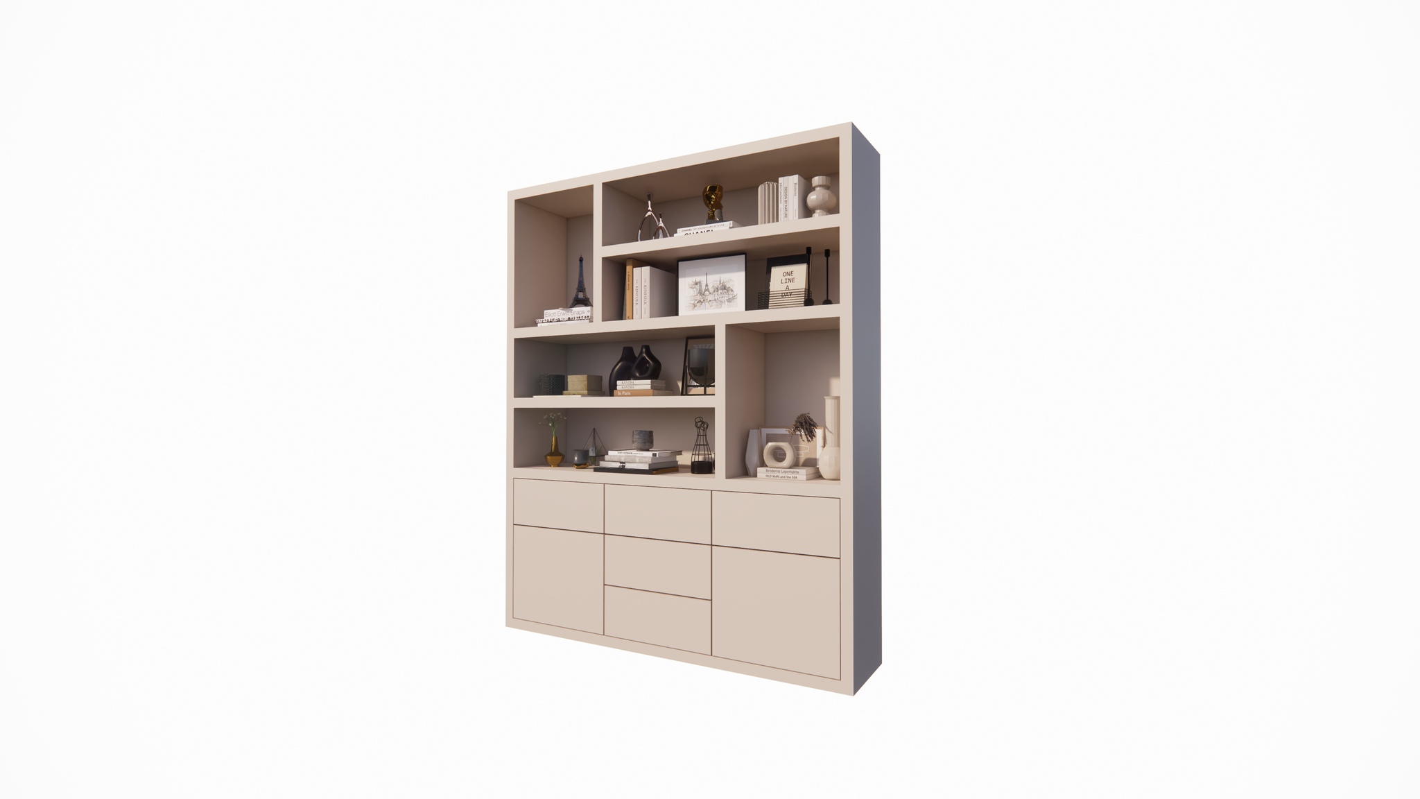 Joetsu Fächerschrank - 180x40x220H cm - 5cm Fachbodenstärke - 5 push-to-open Schubladen - 2 push-to-open Türen - schlankes Design