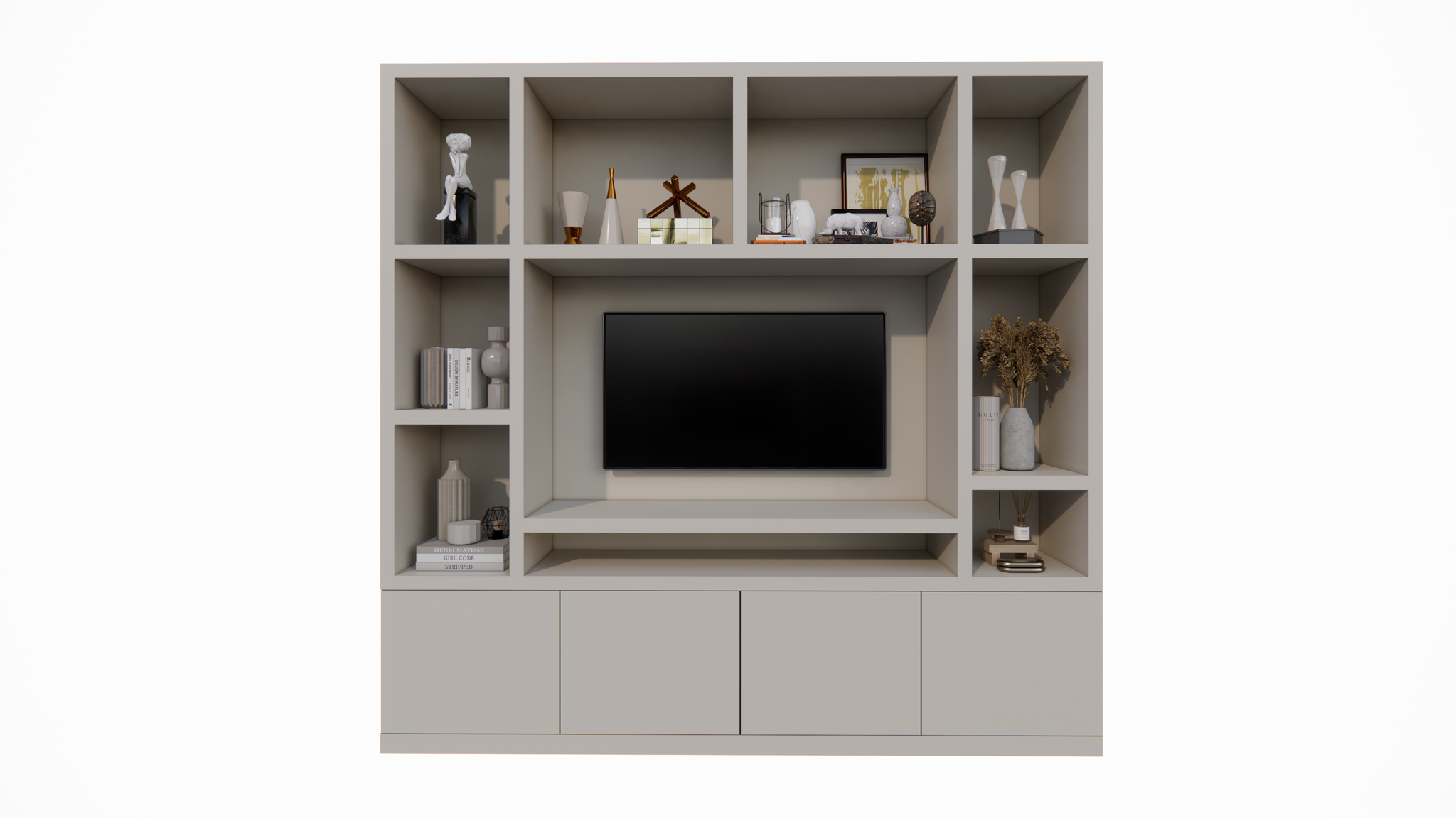 Jose Fächerschrank - 250x40x240H cm - 10 offene Fächer - 4 push-to-open Türen - 5cm Fachbodenstärke
