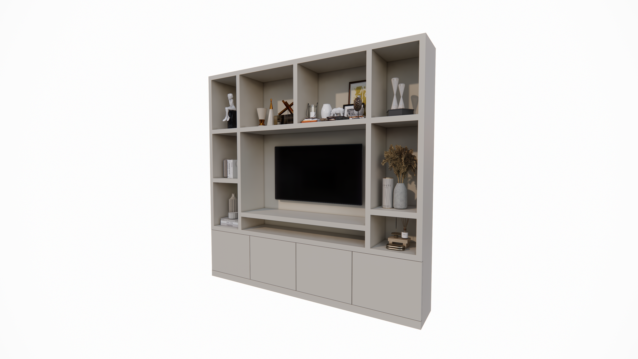 Jose Fächerschrank - 250x40x240H cm - 10 offene Fächer - 4 push-to-open Türen - 5cm Fachbodenstärke