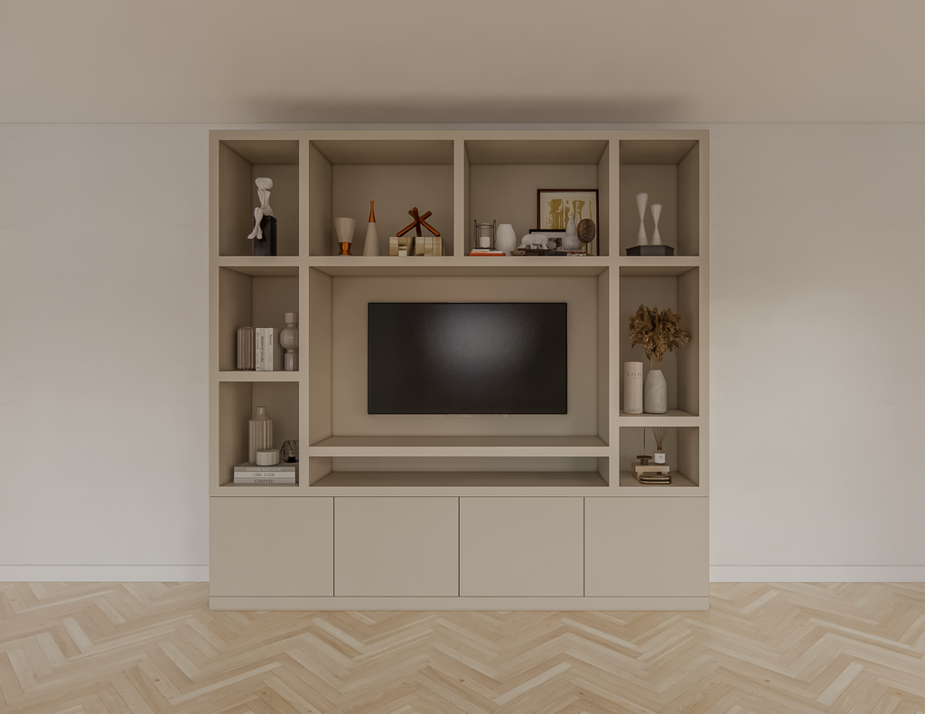 Jose Fächerschrank - 250x40x240H cm - 10 offene Fächer - 4 push-to-open Türen - 5cm Fachbodenstärke