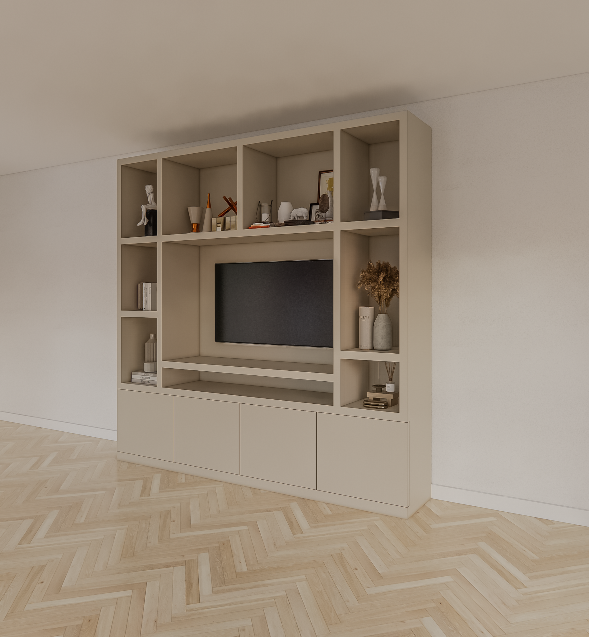 Jose Fächerschrank - 250x40x240H cm - 10 offene Fächer - 4 push-to-open Türen - 5cm Fachbodenstärke