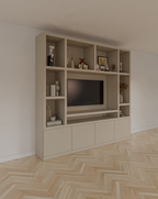 Jose Fächerschrank - 250x40x240H cm - 10 offene Fächer - 4 push-to-open Türen - 5cm Fachbodenstärke