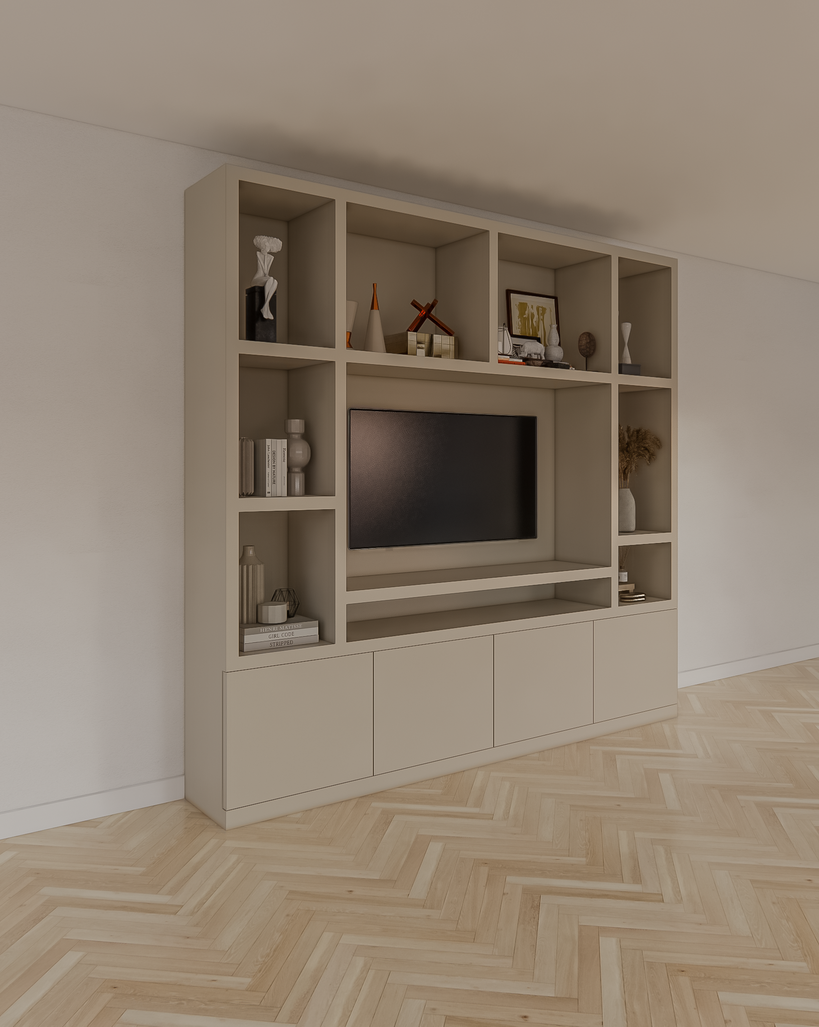 Jose Fächerschrank - 250x40x240H cm - 10 offene Fächer - 4 push-to-open Türen - 5cm Fachbodenstärke