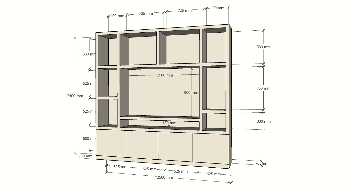 Jose Fächerschrank - 250x40x240H cm - 10 offene Fächer - 4 push-to-open Türen - 5cm Fachbodenstärke