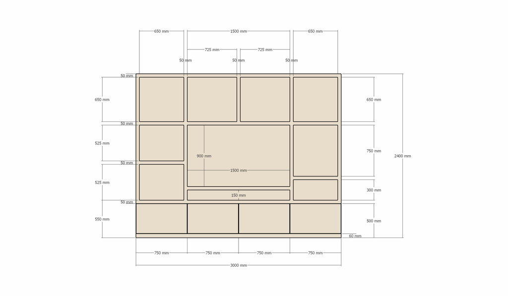 Jose Fachschrank - 300x40x240H cm - 4 push-to-open Türen