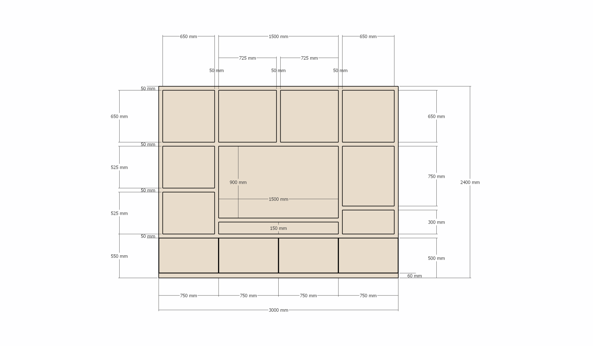 Jose Fachschrank - 300x40x240H cm - 4 push-to-open Türen