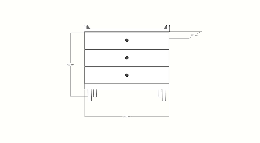 Kommode Jundah - 100x55x90H cm - 3 Soft-Close-Schubladen - auf Beinen