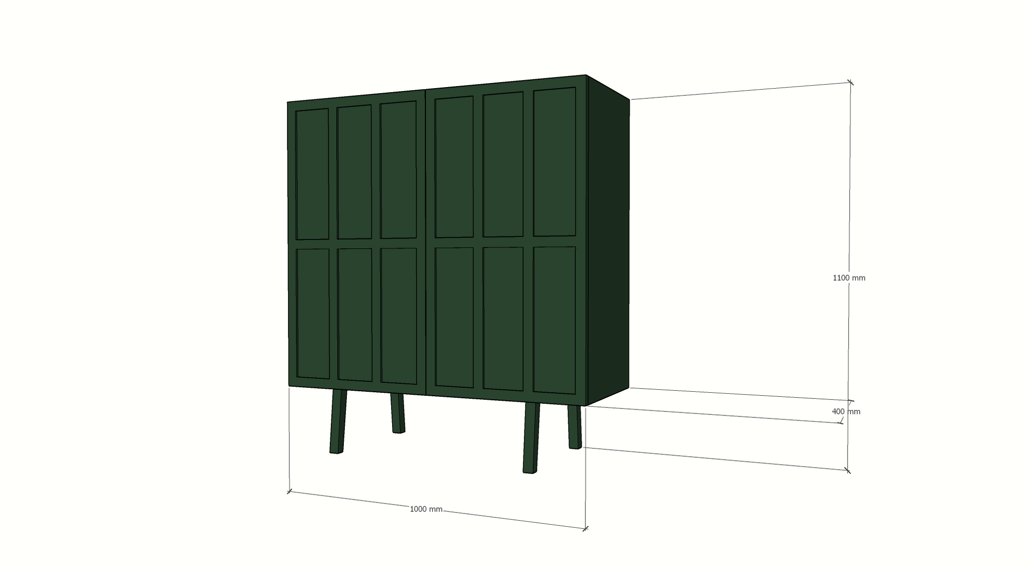 Anrichte/Dienstbotenschrank - 100x40x110H cm - 2 Türen zum Aufschieben - auf Beinen