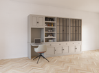 Schreibtisch-Sideboard Kansas - 340x50x220H cm - mit Stahltüren - Schreibtischfach mit ausziehbarem Fachboden - offenes Bücherregal