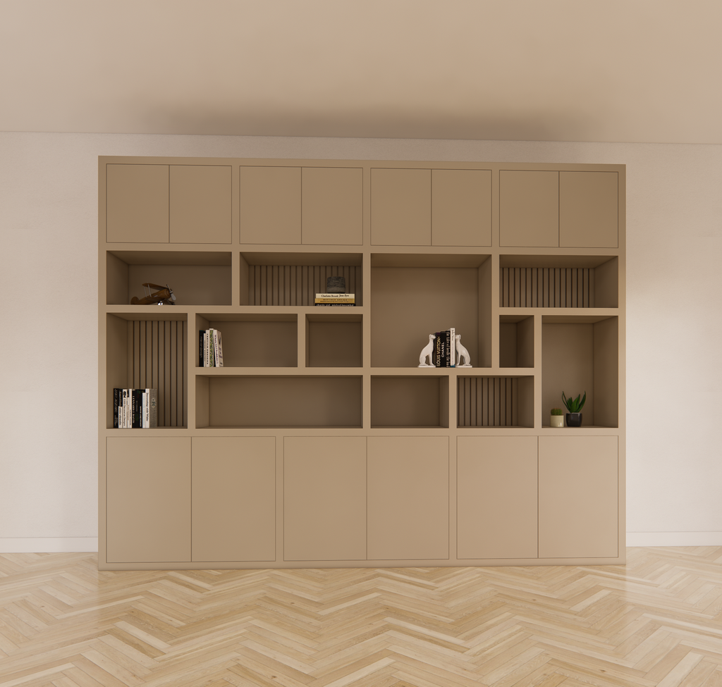 Kleiderschrank Karumba - 340x50x263H cm - geschlossene Türen - offene Fächer - Eichenpaneele - schlichte Ausführung