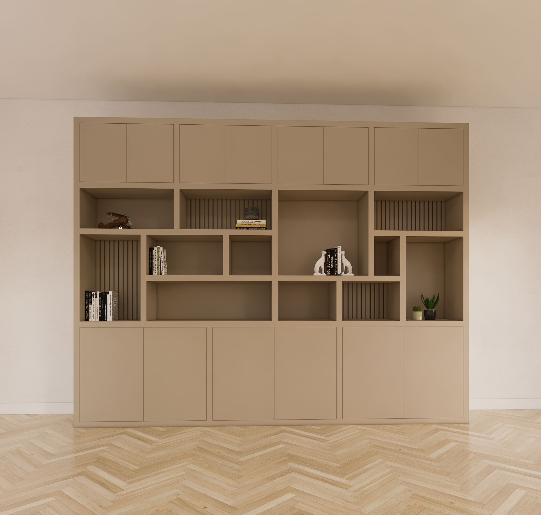 Kleiderschrank Karumba - 340x50x263H cm - geschlossene Türen - offene Fächer - Eichenpaneele - schlichte Ausführung