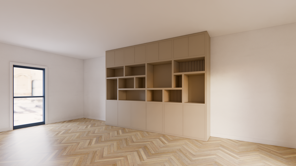 Kleiderschrank Karumba - 340x50x263H cm - geschlossene Türen - offene Fächer - Eichenpaneele - schlichte Ausführung