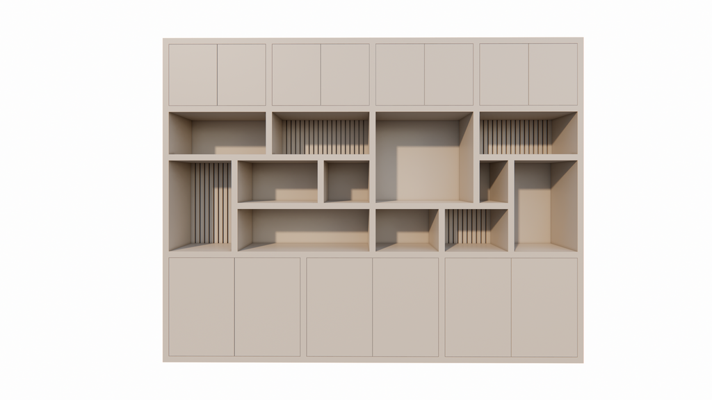Kleiderschrank Karumba - 340x50x263H cm - geschlossene Türen - offene Fächer - Eichenpaneele - schlichte Ausführung
