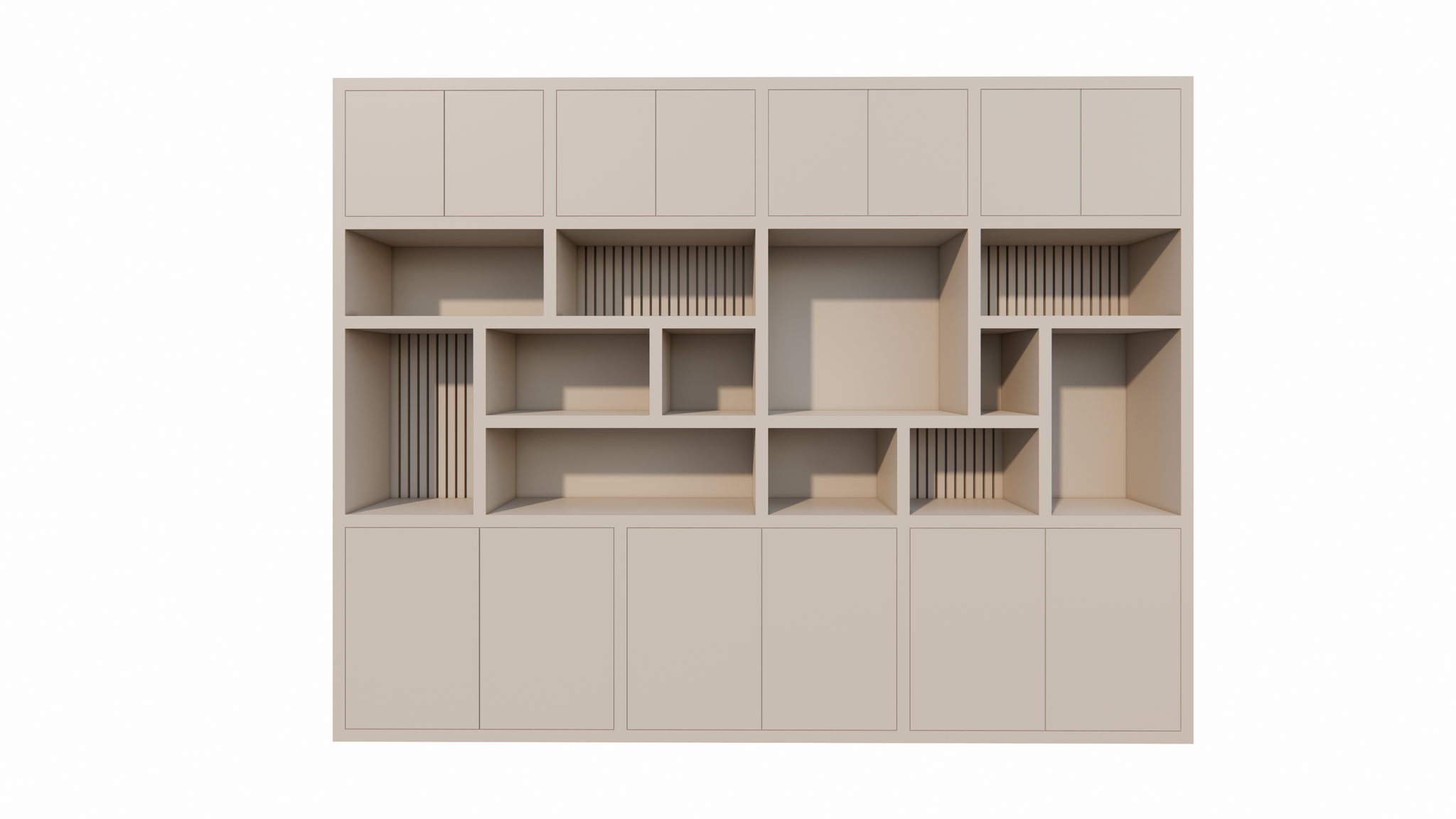 Kleiderschrank Karumba - 340x50x263H cm - geschlossene Türen - offene Fächer - Eichenpaneele - schlichte Ausführung