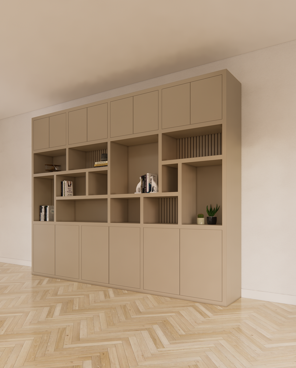 Kleiderschrank Karumba - 340x50x263H cm - geschlossene Türen - offene Fächer - Eichenpaneele - schlichte Ausführung
