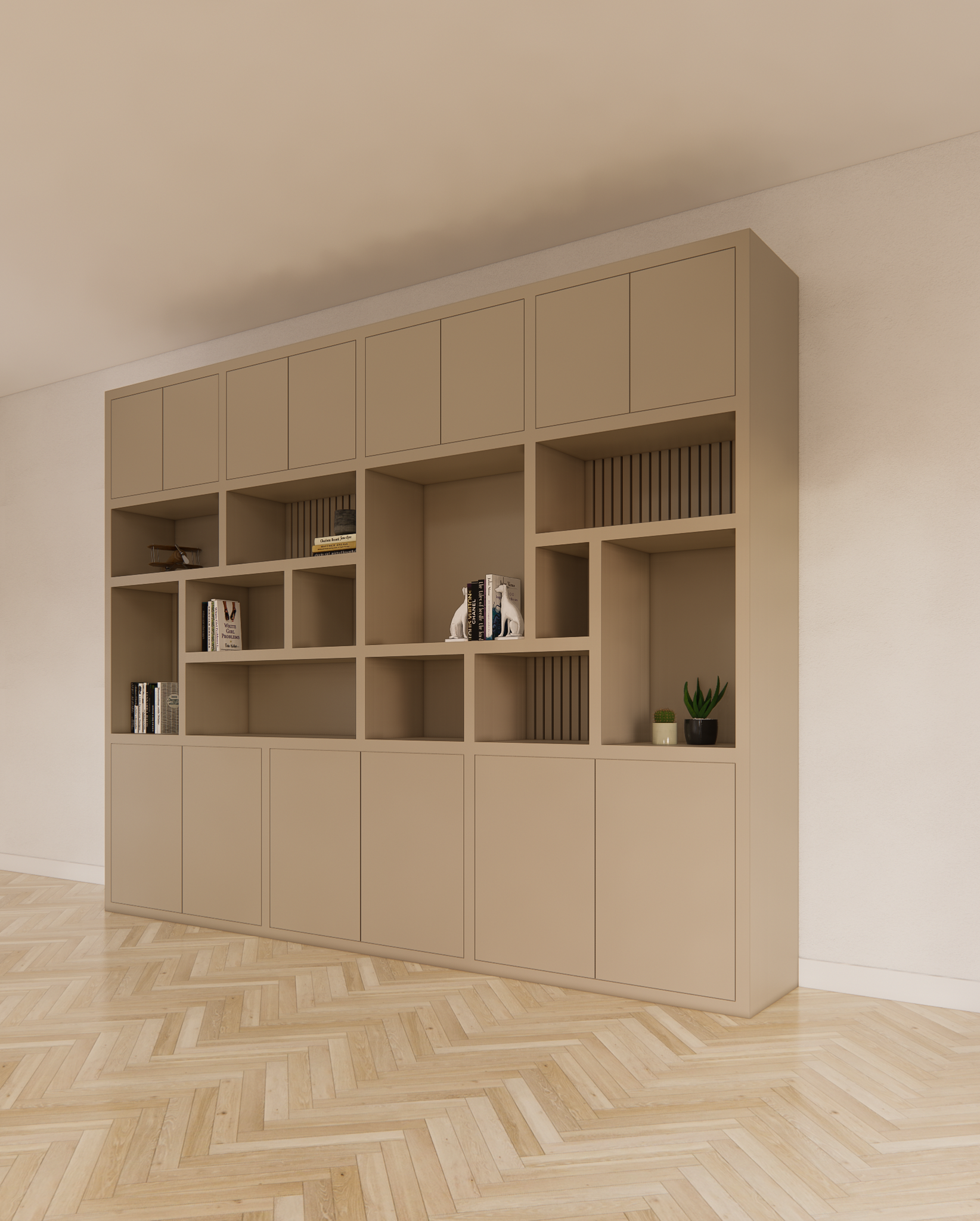 Kleiderschrank Karumba - 340x50x263H cm - geschlossene Türen - offene Fächer - Eichenpaneele - schlichte Ausführung