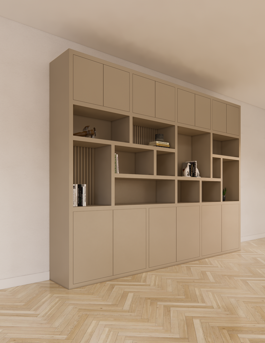 Kleiderschrank Karumba - 340x50x263H cm - geschlossene Türen - offene Fächer - Eichenpaneele - schlichte Ausführung