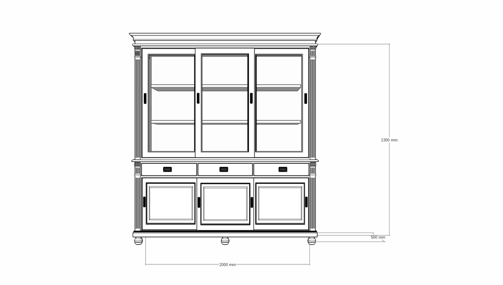 Buffetschrank Kiel - 200x50x230H cm - Schiebetüren - mit Glas - auf Kugelfüßen