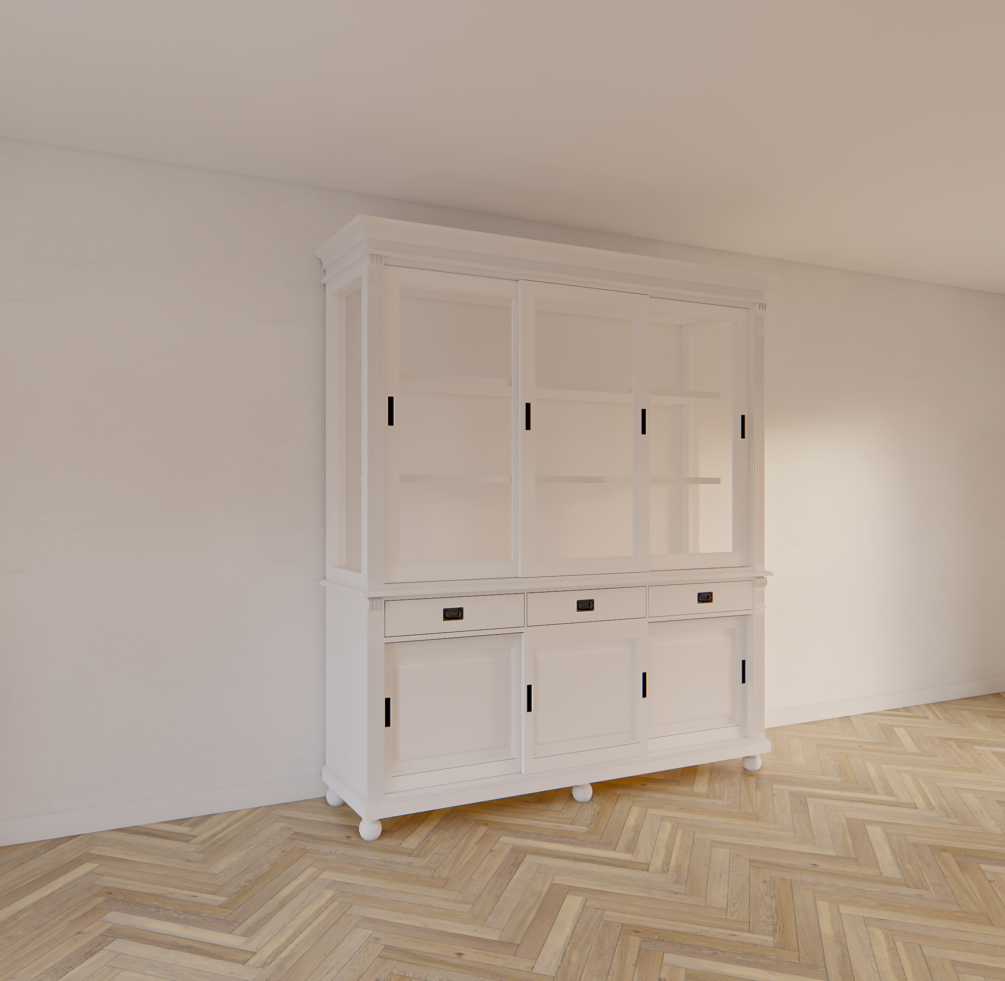 Buffetschrank Kiel - 200x50x230H cm - Schiebetüren - mit Glas - auf Kugelfüßen