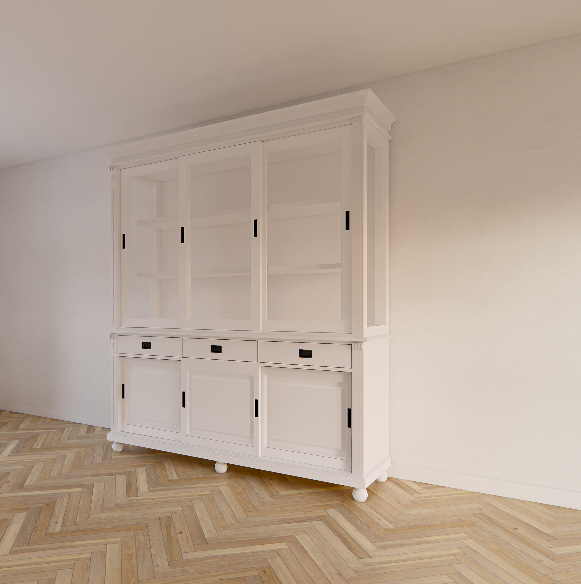 Buffetschrank Kiel - 200x50x230H cm - Schiebetüren - mit Glas - auf Kugelfüßen