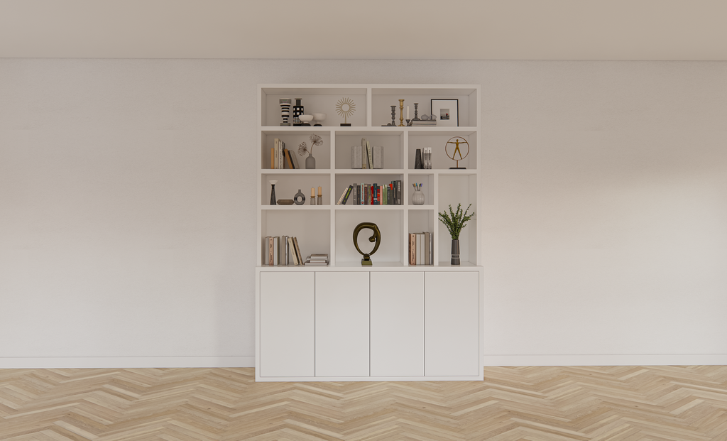 Kingbridge Regal - 200x35/45x262H cm - offene Regale - Push-to-Open-Türen - schlichte Ausführung