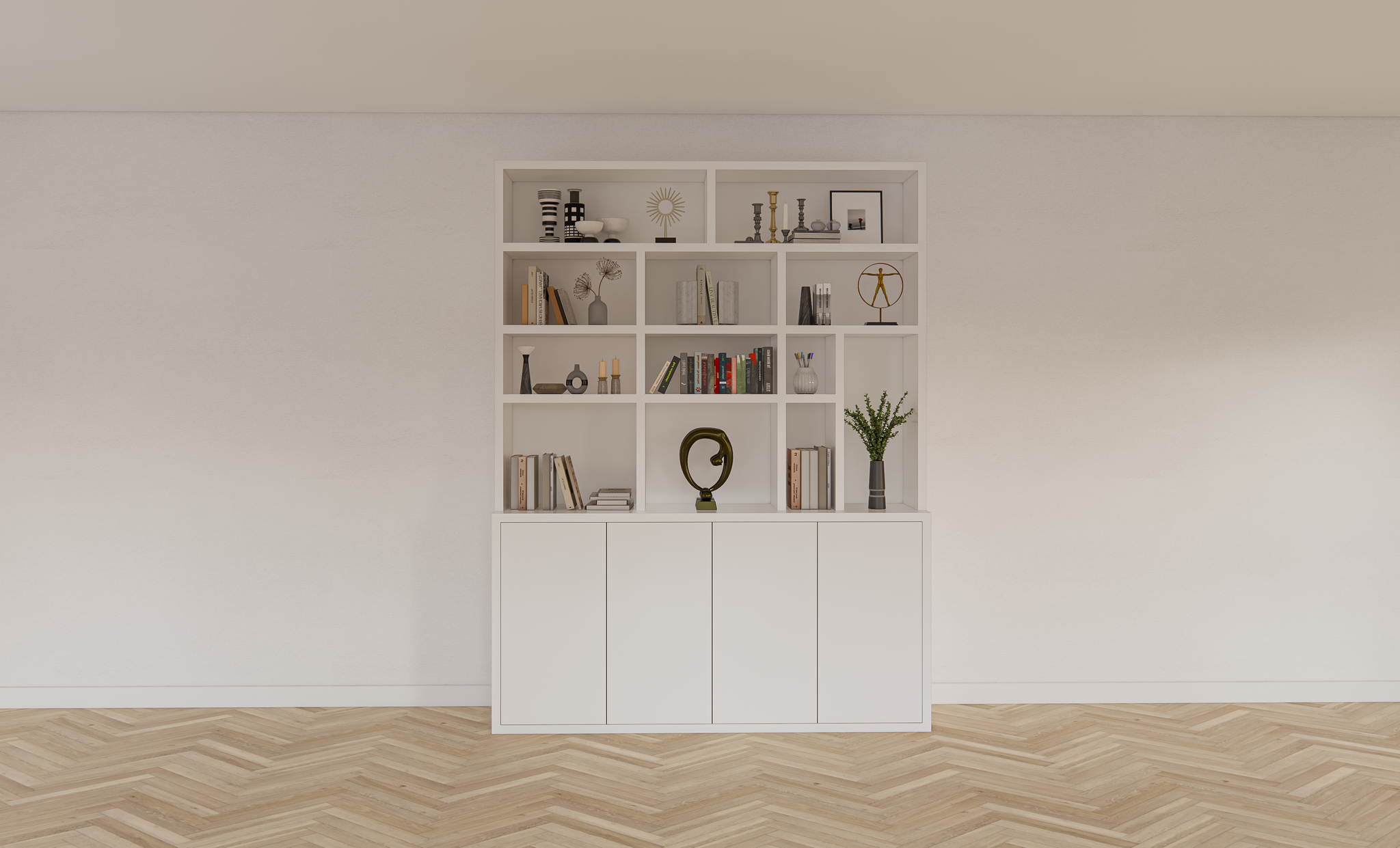 Kingbridge Regal - 200x35/45x262H cm - offene Regale - Push-to-Open-Türen - schlichte Ausführung