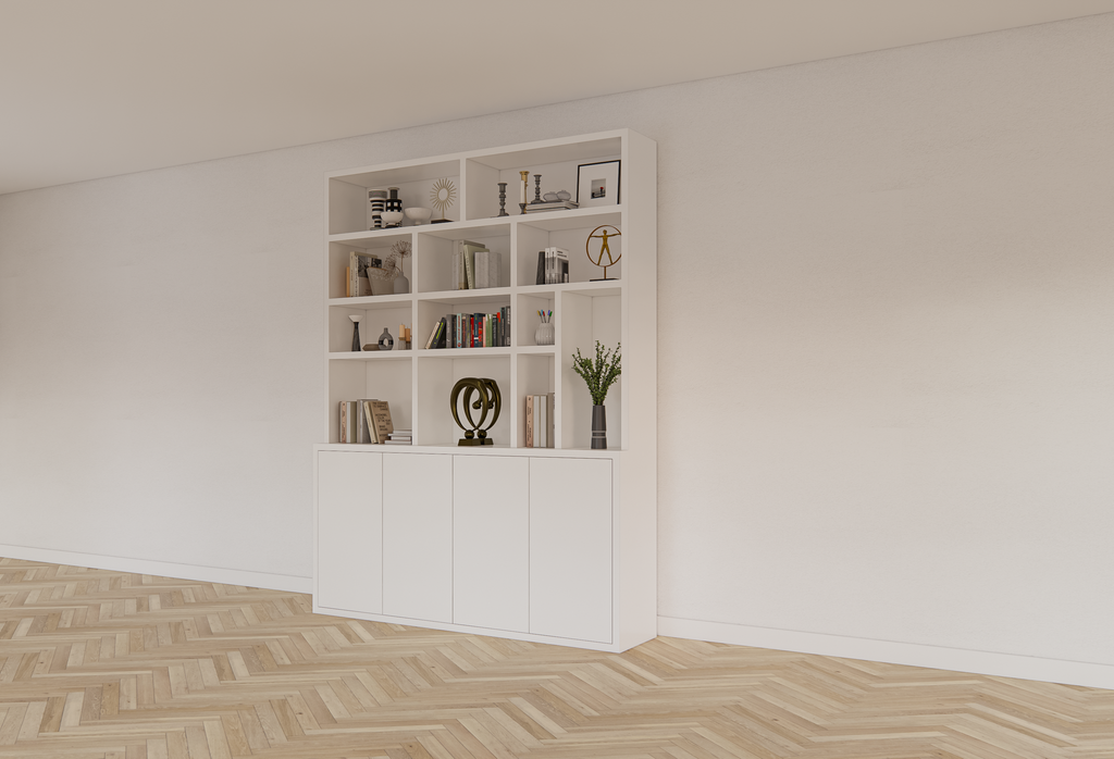 Kingbridge Regal - 200x35/45x262H cm - offene Regale - Push-to-Open-Türen - schlichte Ausführung