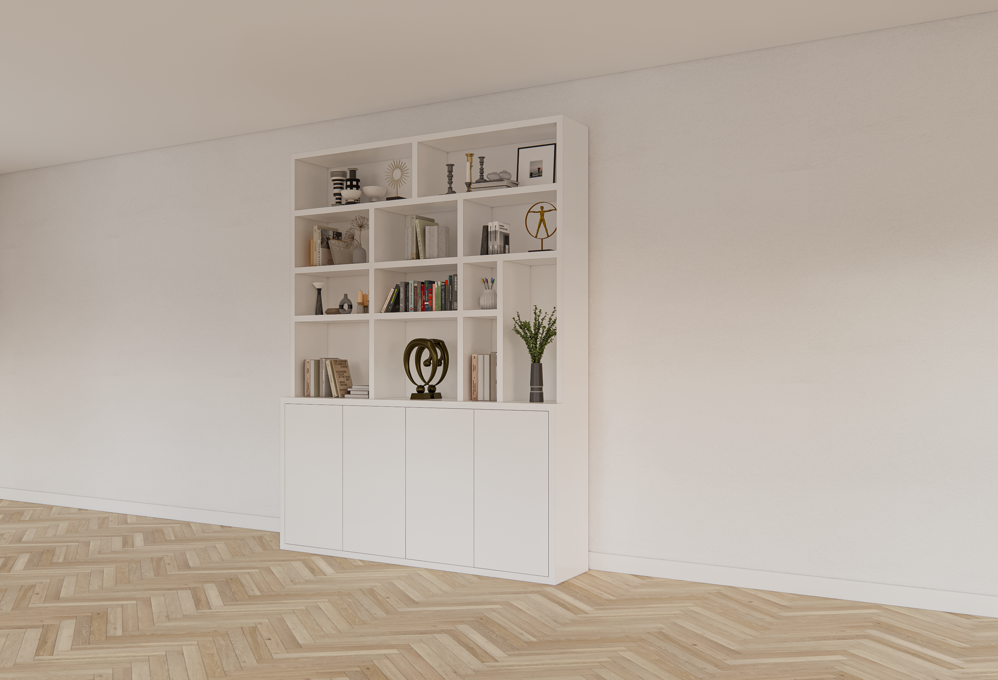 Kingbridge Regal - 200x35/45x262H cm - offene Regale - Push-to-Open-Türen - schlichte Ausführung