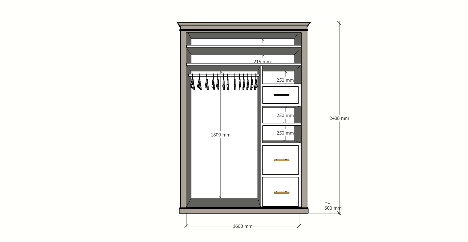 Teramo Kleiderschrank - 160x60x240H cm - 3 Türen - Kleiderstange - 3 Schubladen - Einlegeböden