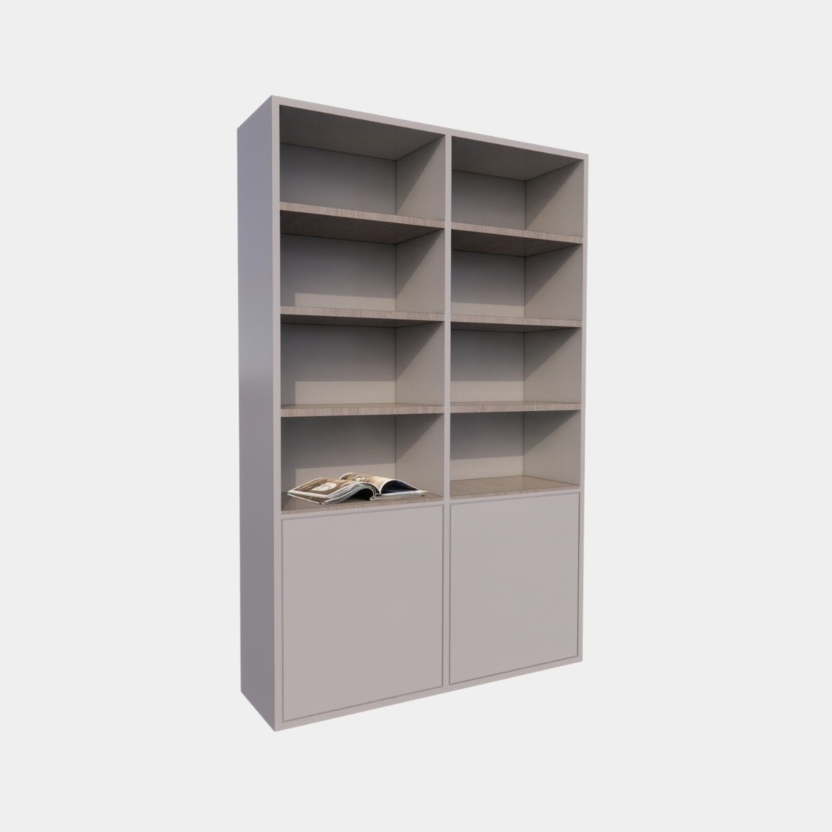 Bücherregal Glasgow - 150x40x230H cm - Bücherregal - Einlegeböden aus Eiche - schlankes Design - 2 grifflose push-to-open Türen