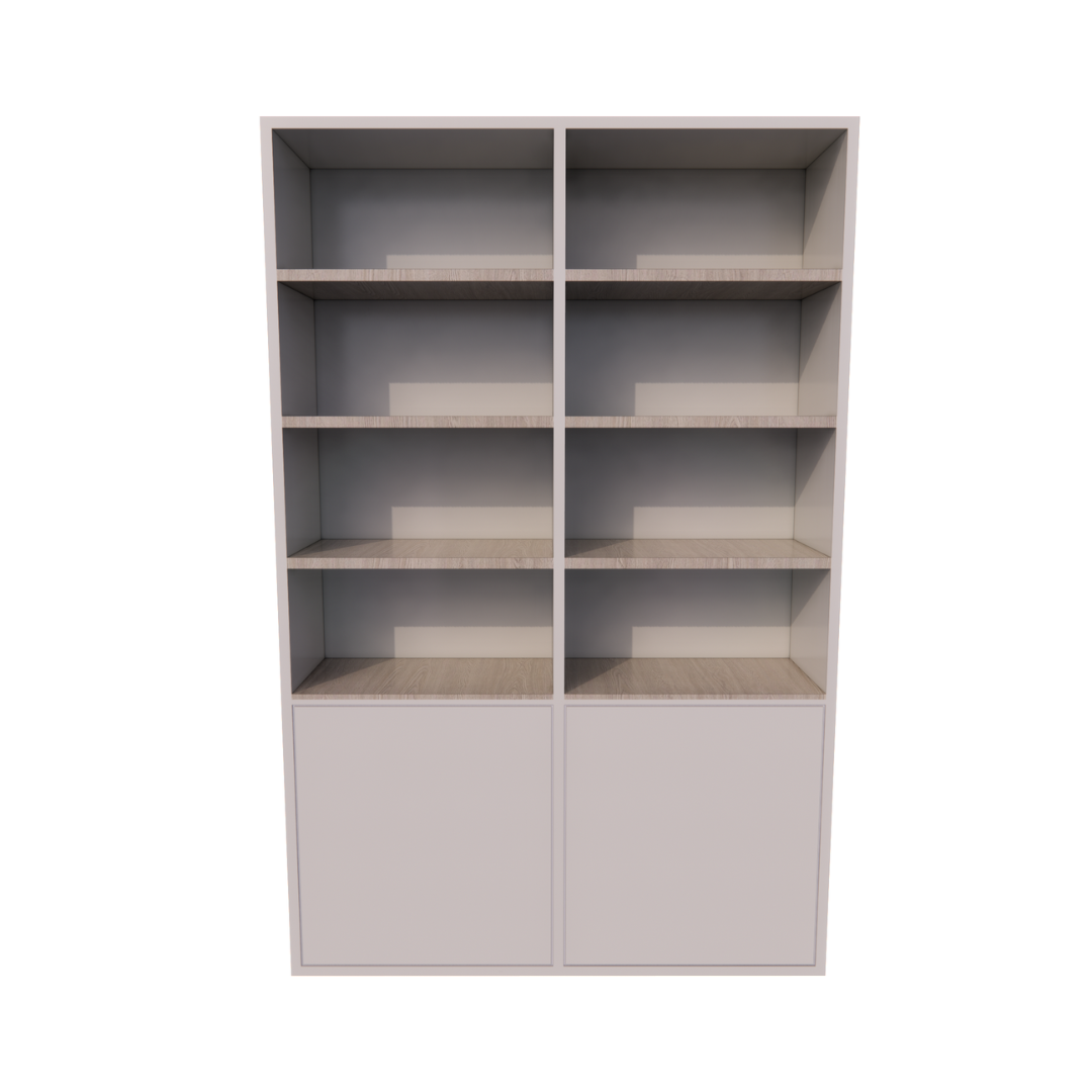 Bücherregal Glasgow - 150x40x230H cm - Bücherregal - Einlegeböden aus Eiche - schlankes Design - 2 grifflose push-to-open Türen