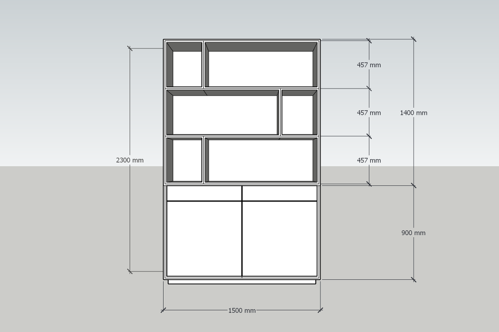 Sideboard San Remo - 150x40x230H cm - offene Einlegeböden - 2 grifflose Schubladen mit Soft-Close - 2 grifflose Push-to-Open-Türen - schlichtes Design