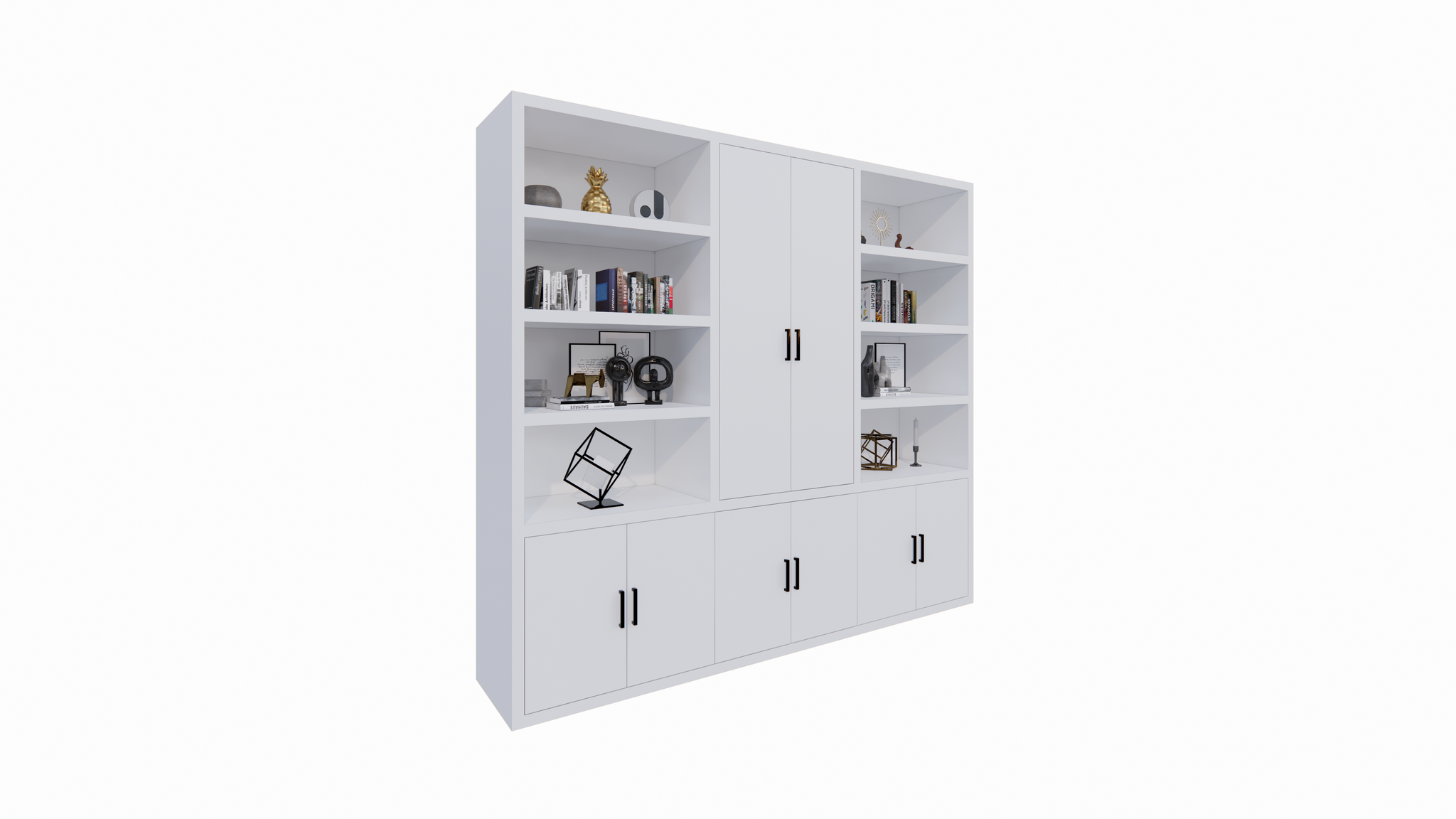 Kyoto Bücherregal - 275X55X250H cm - 8 Türen mit Griffen - 8 offene Fächer