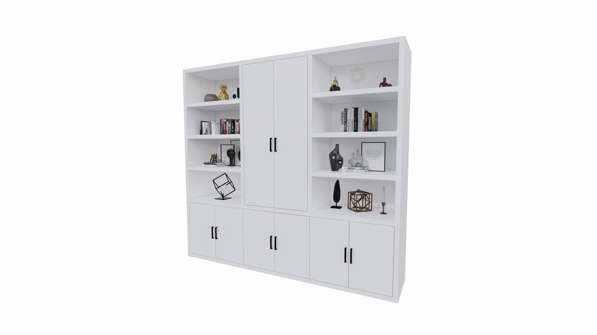 Kyoto Bücherregal - 275X55X250H cm - 8 Türen mit Griffen - 8 offene Fächer