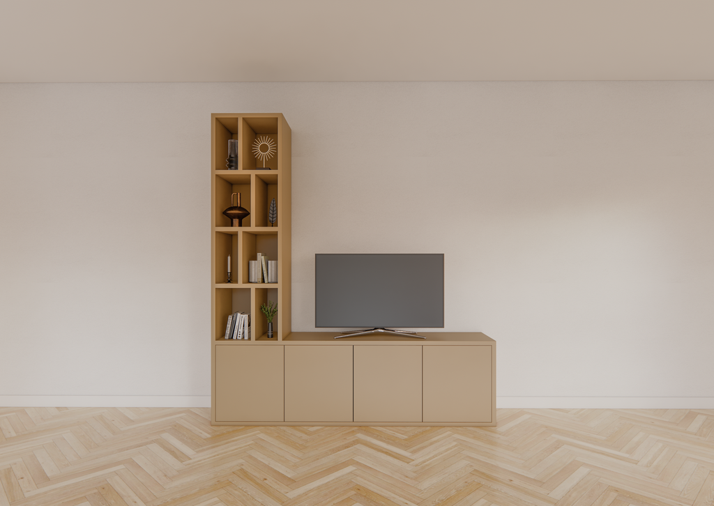Regal Lamego - 200x40x220H cm - 3cm Bodendicke - offene Böden - Türen mit Druck zu öffnen