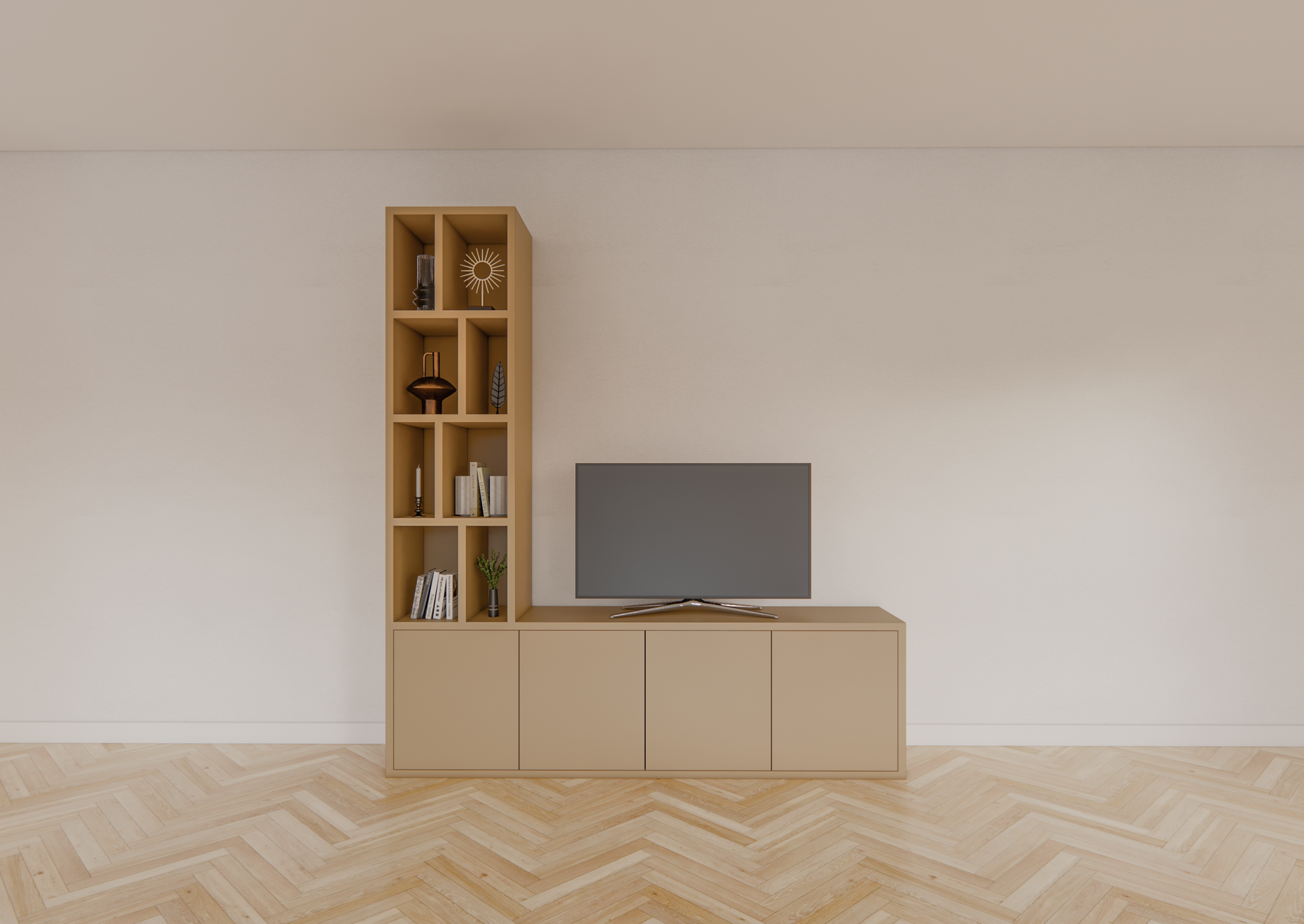 Regal Lamego - 200x40x220H cm - 3cm Bodendicke - offene Böden - Türen mit Druck zu öffnen