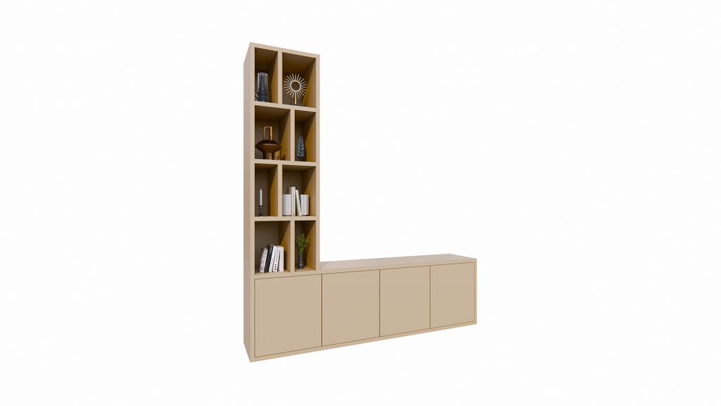 Regal Lamego - 200x40x220H cm - 3cm Bodendicke - offene Böden - Türen mit Druck zu öffnen