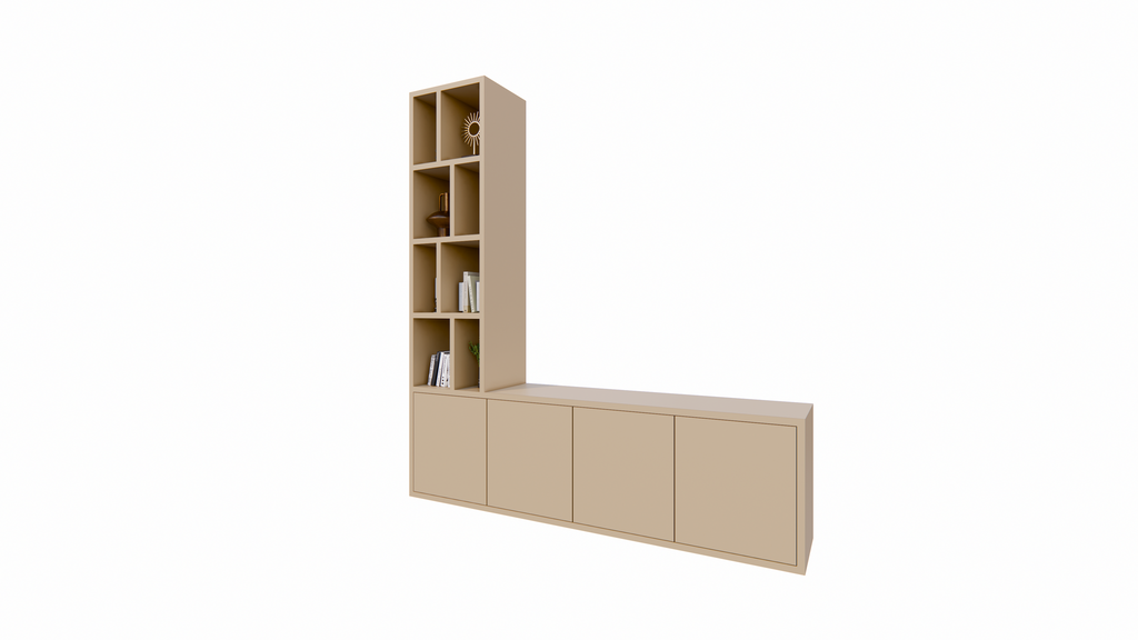 Regal Lamego - 200x40x220H cm - 3cm Bodendicke - offene Böden - Türen mit Druck zu öffnen