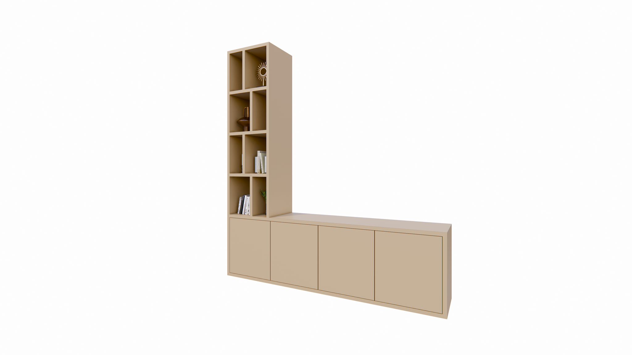 Regal Lamego - 200x40x220H cm - 3cm Bodendicke - offene Böden - Türen mit Druck zu öffnen